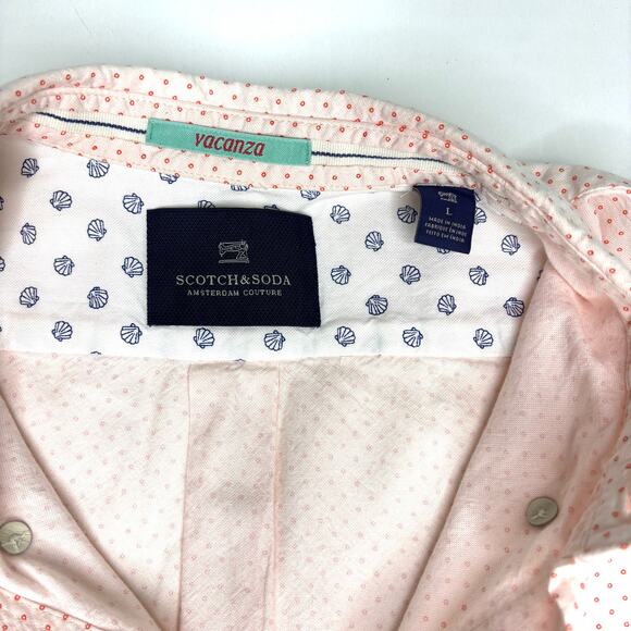 Scotch & Soda Men’s Vacanza Cotton Orange Dot Long Sleeve Button Down Shirt L - Picture 3 of 7